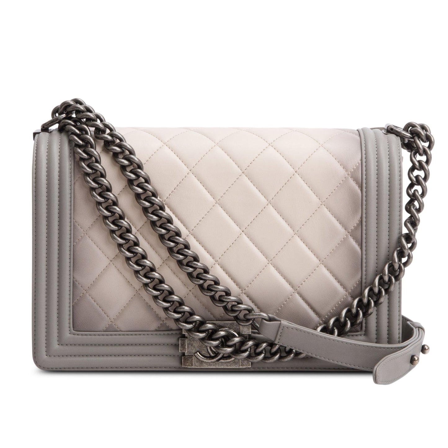Chanel Grey Ombre Quilted Lambskin Leather Large Boy Bag