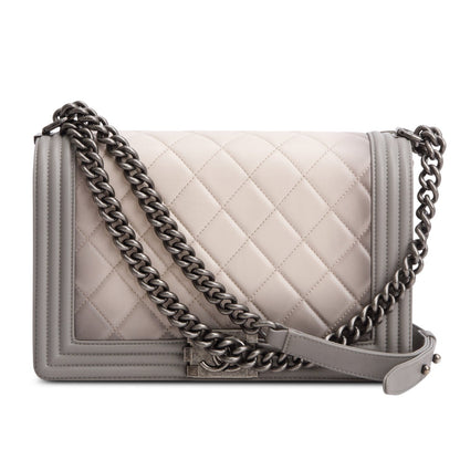 Chanel Grey Ombre Quilted Lambskin Leather Large Boy Bag