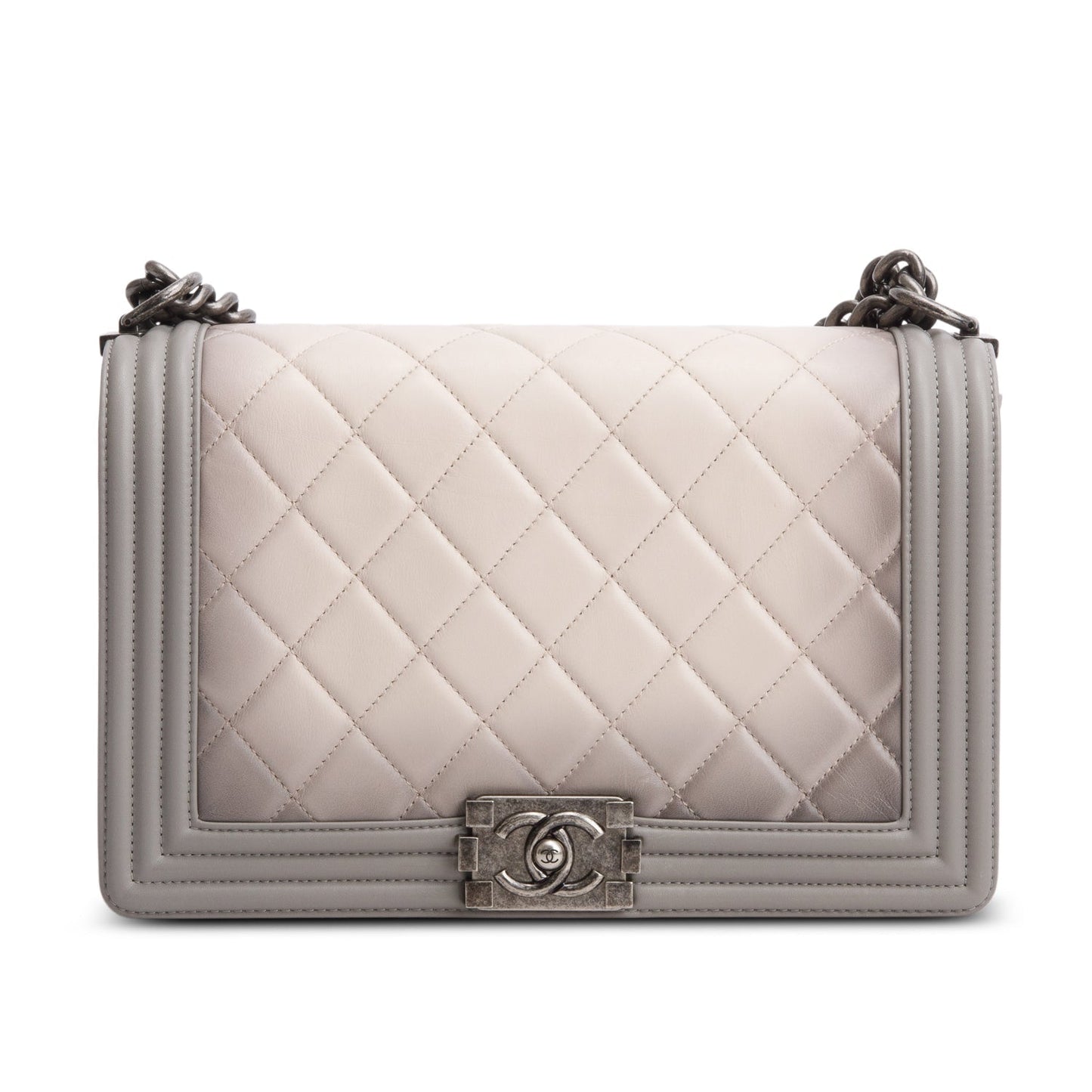 Chanel Grey Ombre Quilted Lambskin Leather Large Boy Bag