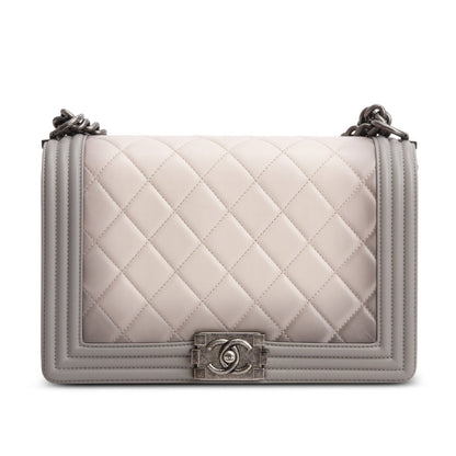 Chanel Grey Ombre Quilted Lambskin Leather Large Boy Bag