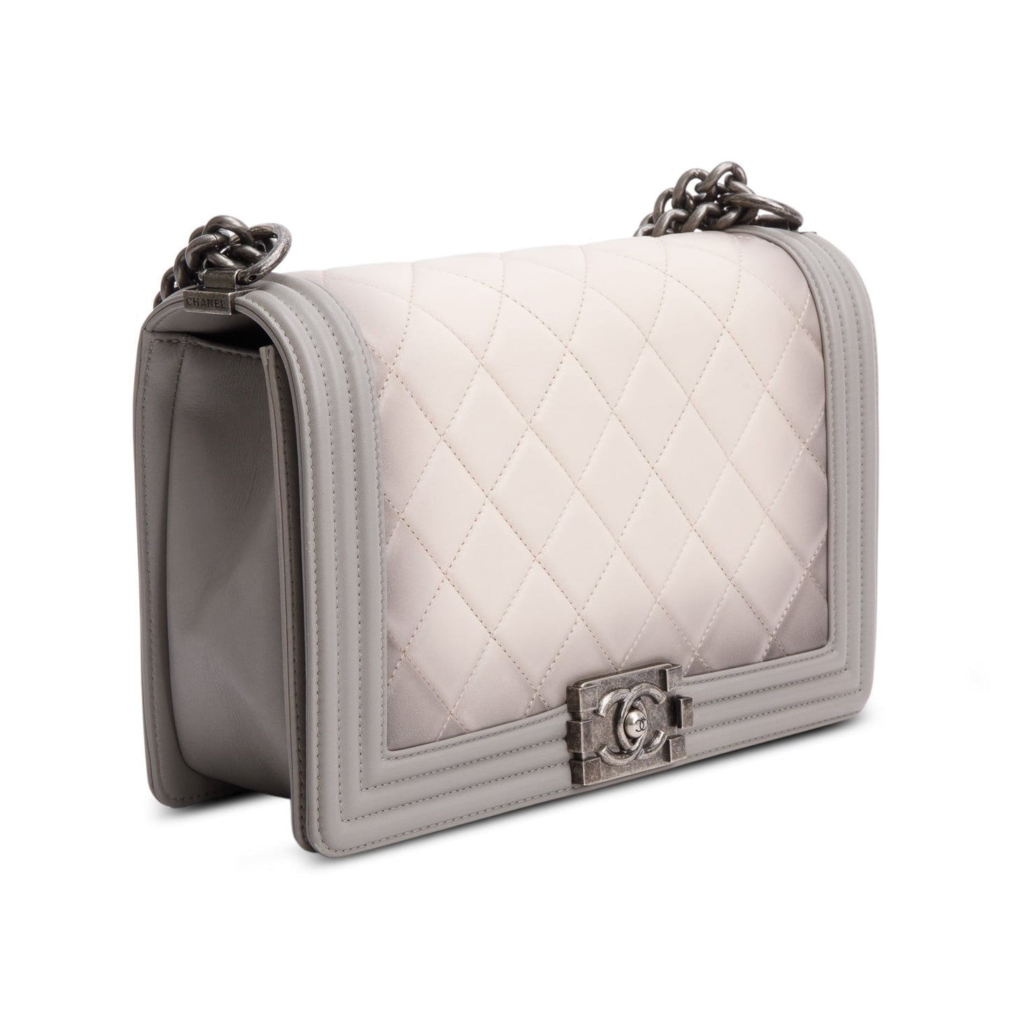 Chanel Grey Ombre Quilted Lambskin Leather Large Boy Bag