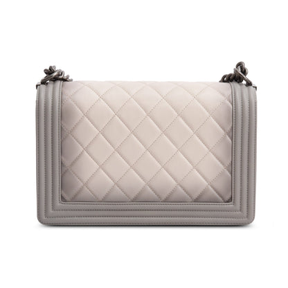 Chanel Grey Ombre Quilted Lambskin Leather Large Boy Bag