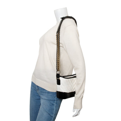 Chanel Black & White Aged Calfskin Leather Chevron Quilted Small Gabrielle Hobo