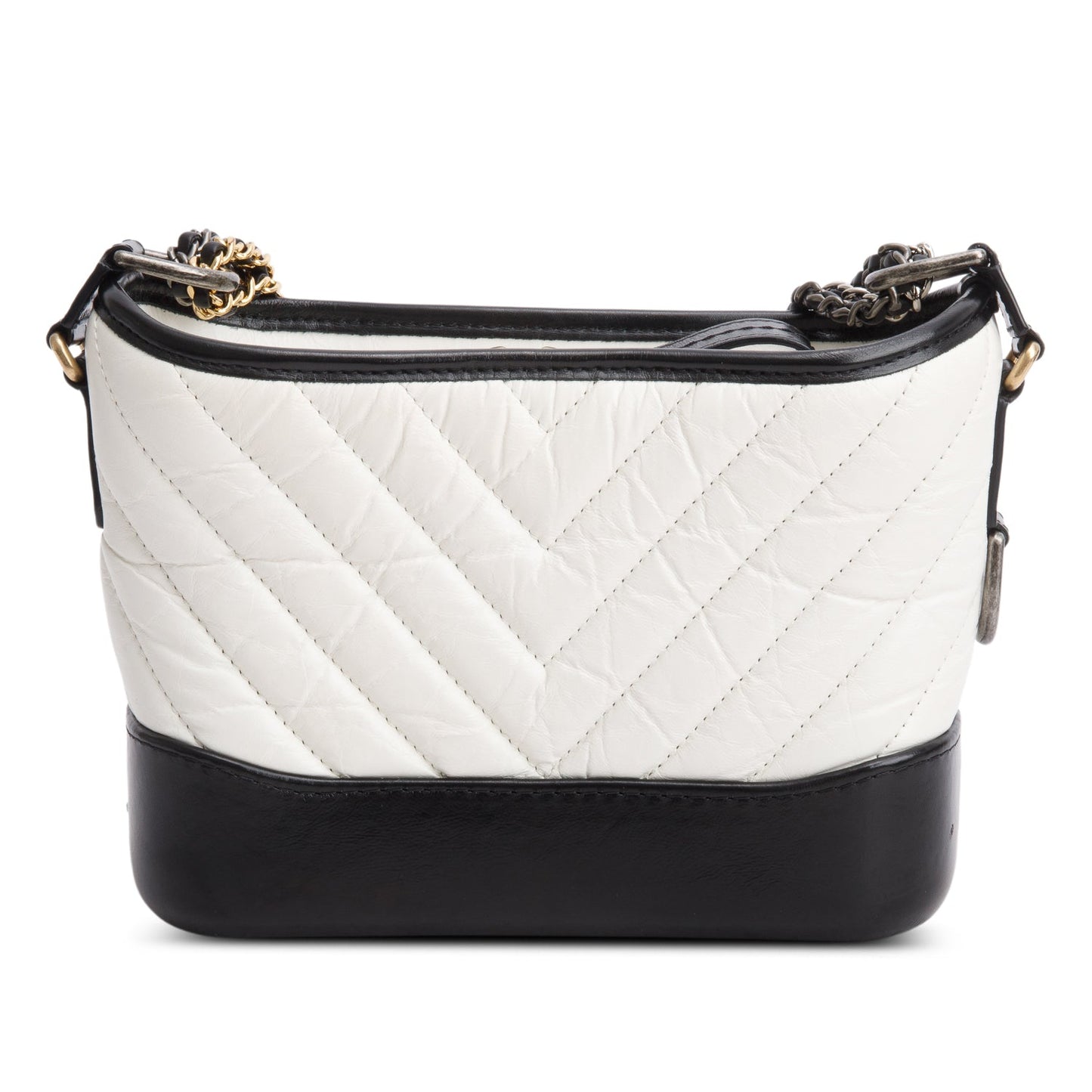 Chanel Black & White Aged Calfskin Leather Chevron Quilted Small Gabrielle Hobo