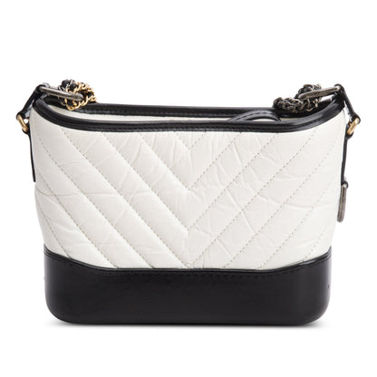 Chanel Black & White Aged Calfskin Leather Chevron Quilted Small Gabrielle Hobo