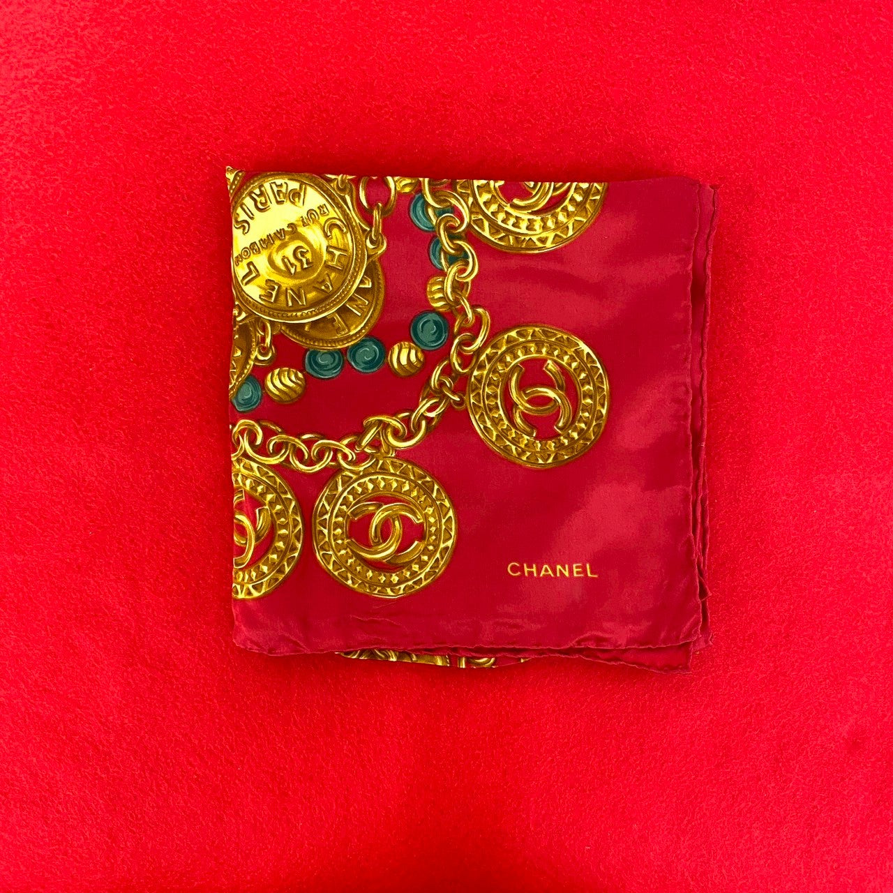 CHANEL scarf silk Red