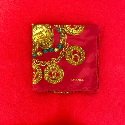 CHANEL scarf silk Red