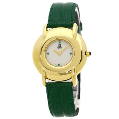 FENDI Watches Quartz 400J Gold Plated, Leather gold Round face white dial Boys
