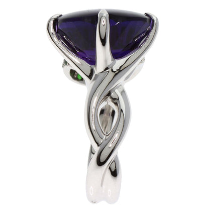 CHANEL Ring K18WG Silver Camellia Amethyst Garnet #50