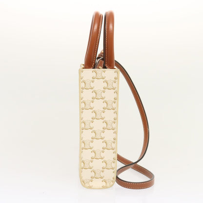 Luxury CELINE Triomphe Canvas Minibar Tical Hippo Hand Bag PVC 2way White Auth 70259A