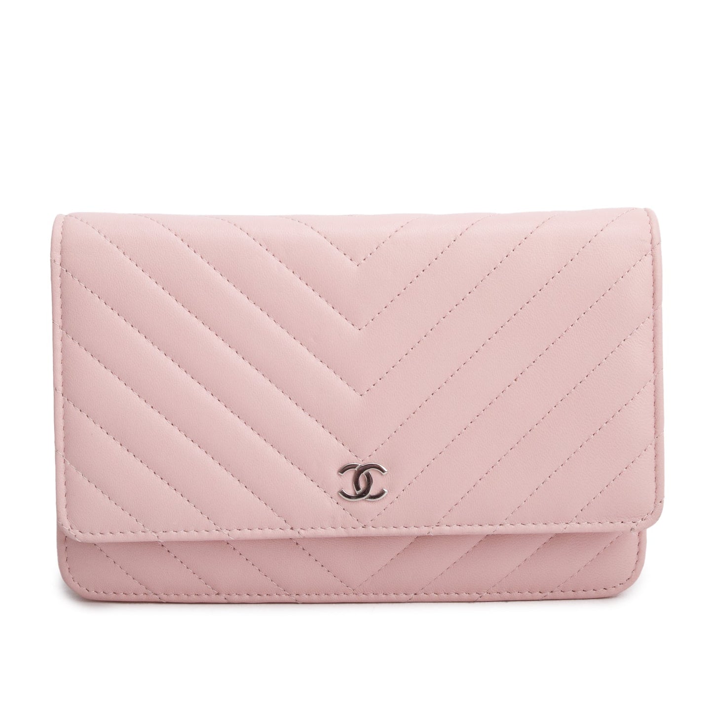 Chanel 2022 Pink Lambskin Chevron Quilted Wallet on Chain