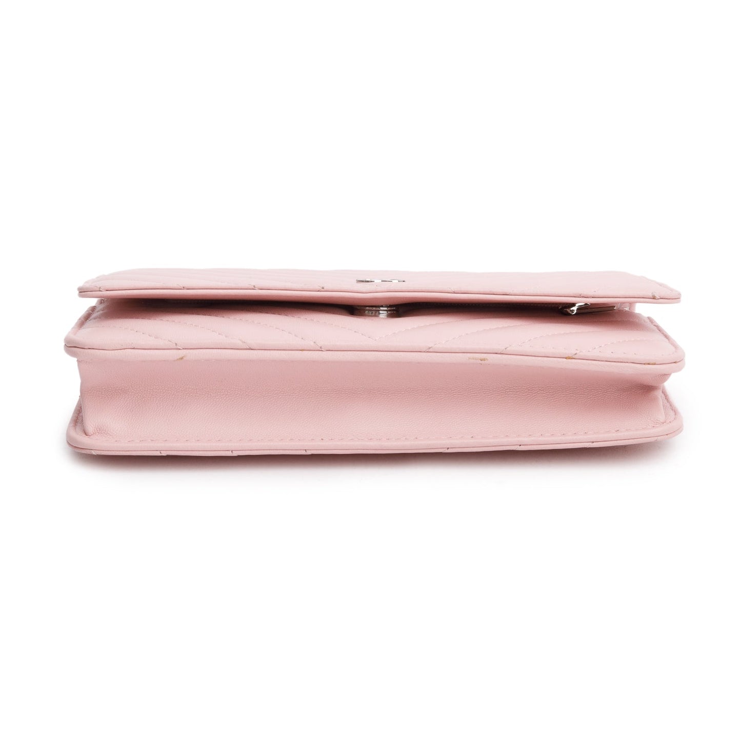 Chanel 2022 Pink Lambskin Chevron Quilted Wallet on Chain