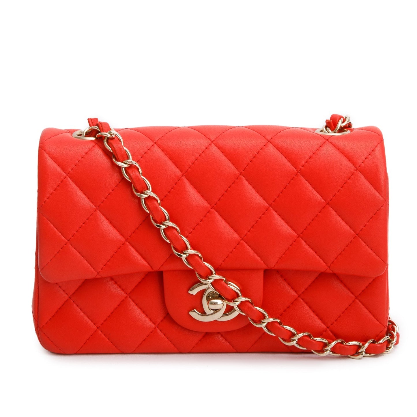 Chanel Red Lambskin Quilted Mini Rectangular Flap Bag