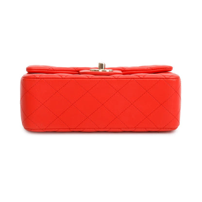 Chanel Red Lambskin Quilted Mini Rectangular Flap Bag