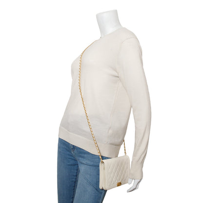Chanel White Caviar Quilted Boy Wallet on Chain