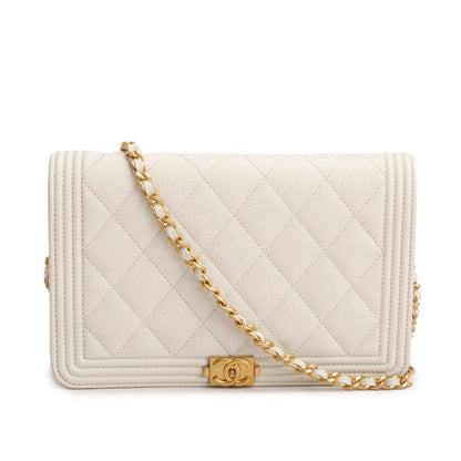 Chanel White Caviar Quilted Boy Wallet on Chain