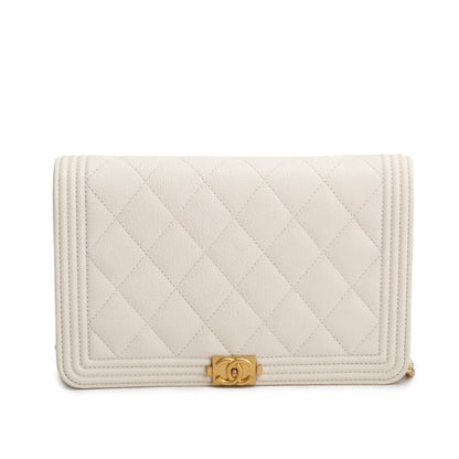 Chanel White Caviar Quilted Boy Wallet on Chain