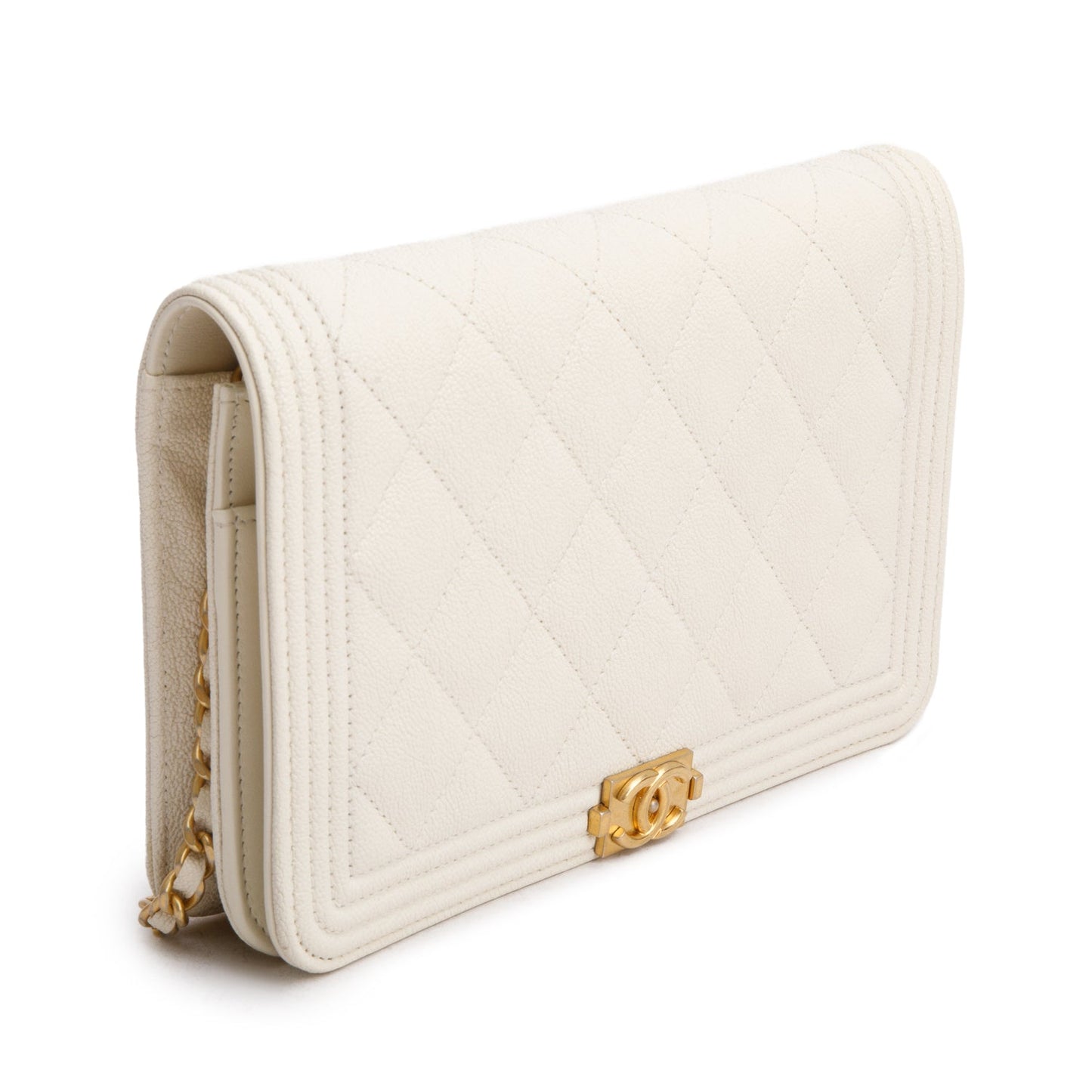 Chanel White Caviar Quilted Boy Wallet on Chain