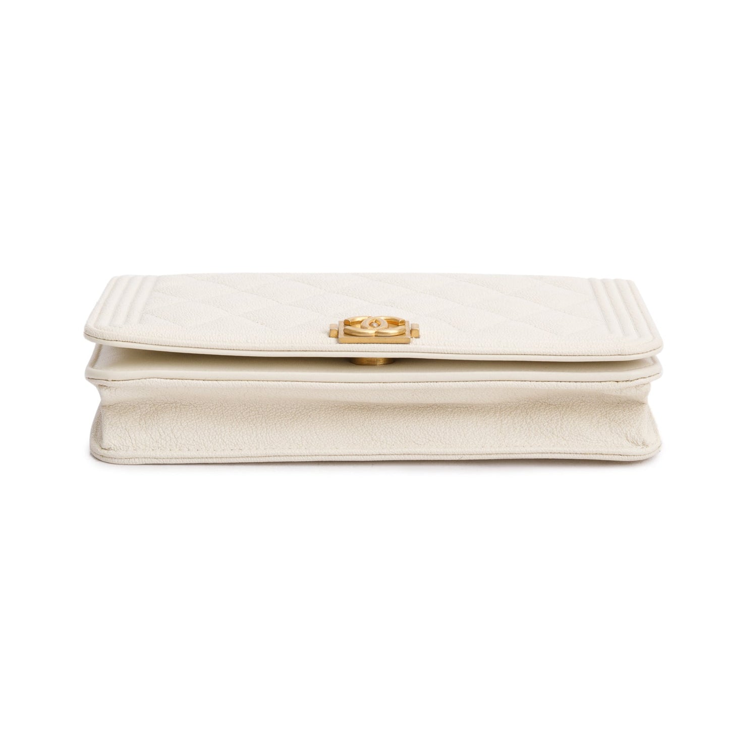 Chanel White Caviar Quilted Boy Wallet on Chain