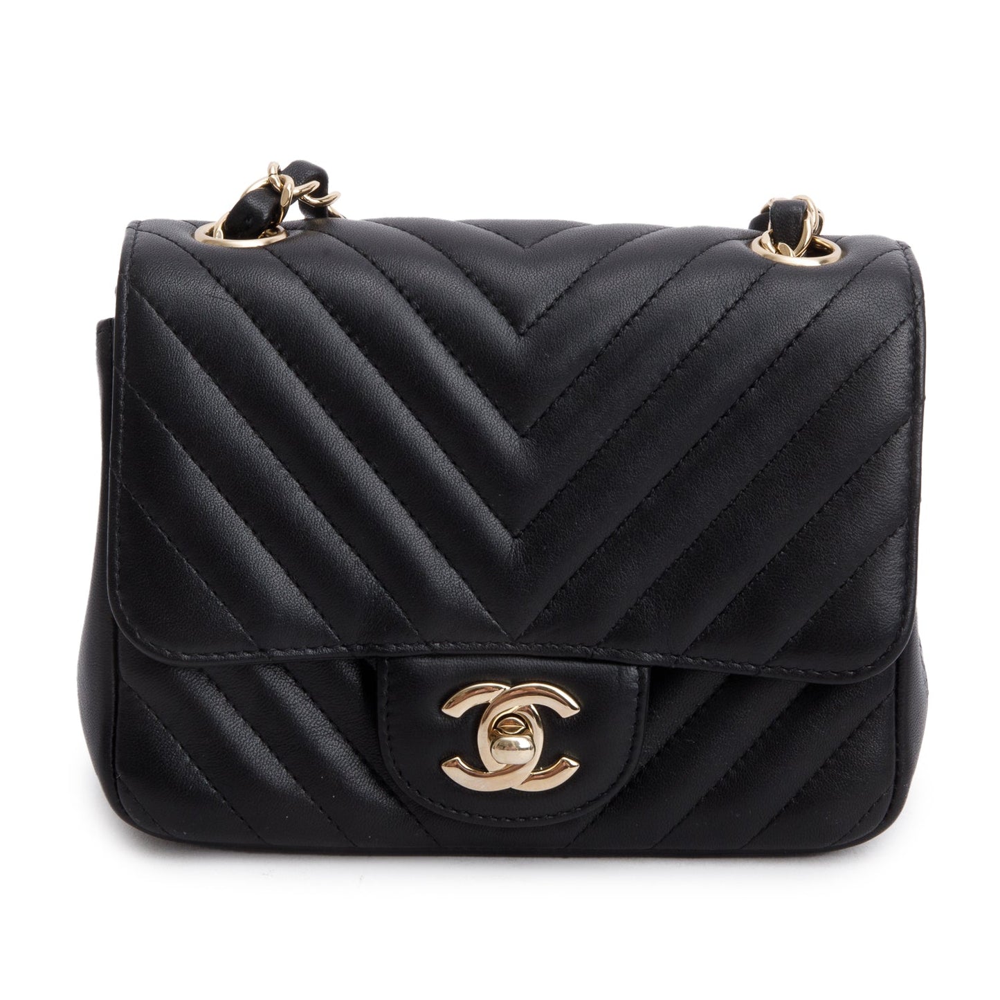Chanel Black Lambskin Chevron Quilted Mini Square Flap Bag