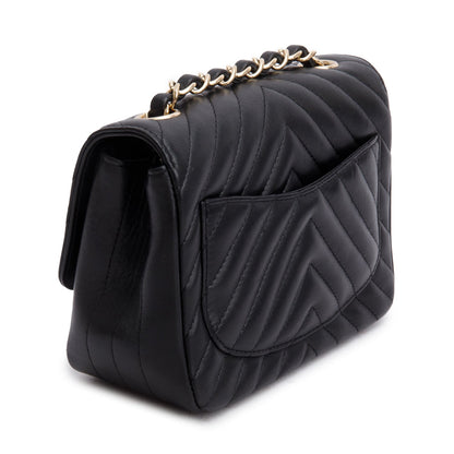 Chanel Black Lambskin Chevron Quilted Mini Square Flap Bag