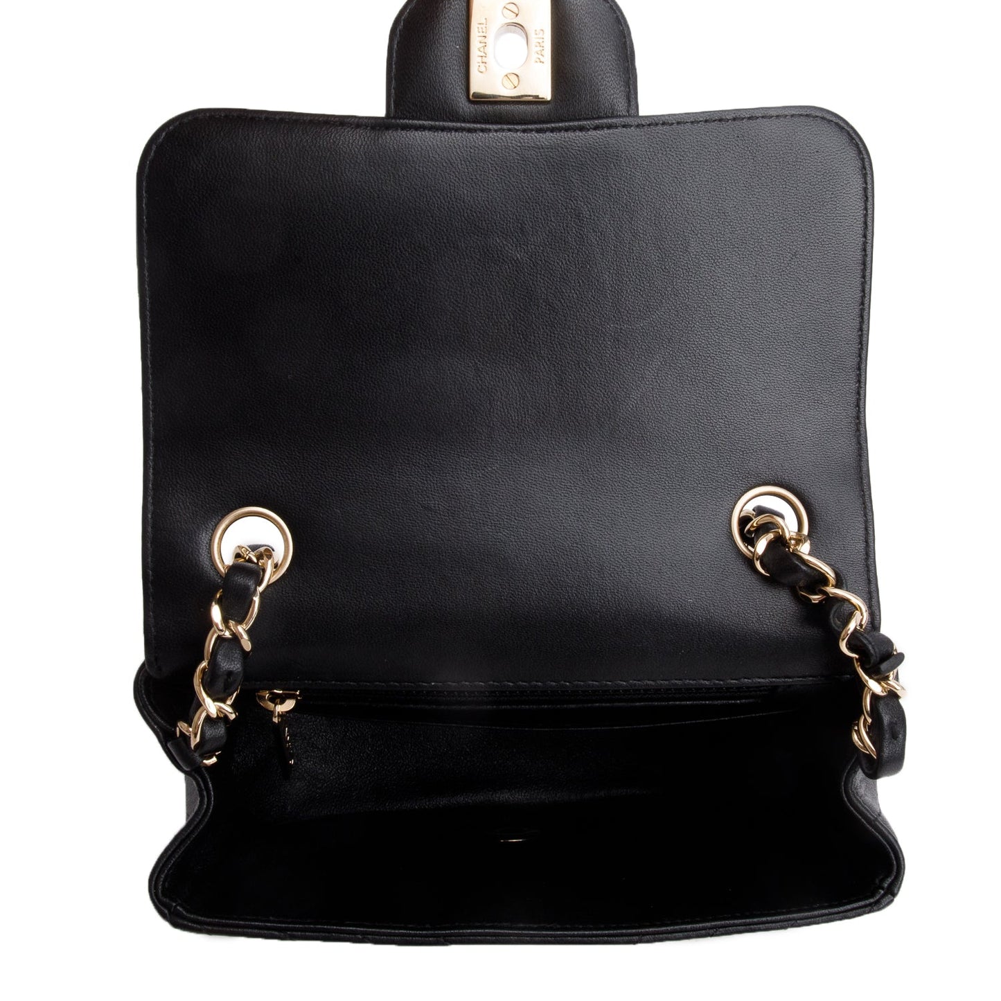 Chanel Black Lambskin Chevron Quilted Mini Square Flap Bag