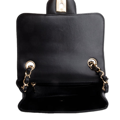 Chanel Black Lambskin Chevron Quilted Mini Square Flap Bag