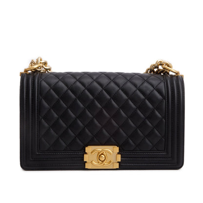 Chanel Black Lambskin Quilted Medium Boy Flap