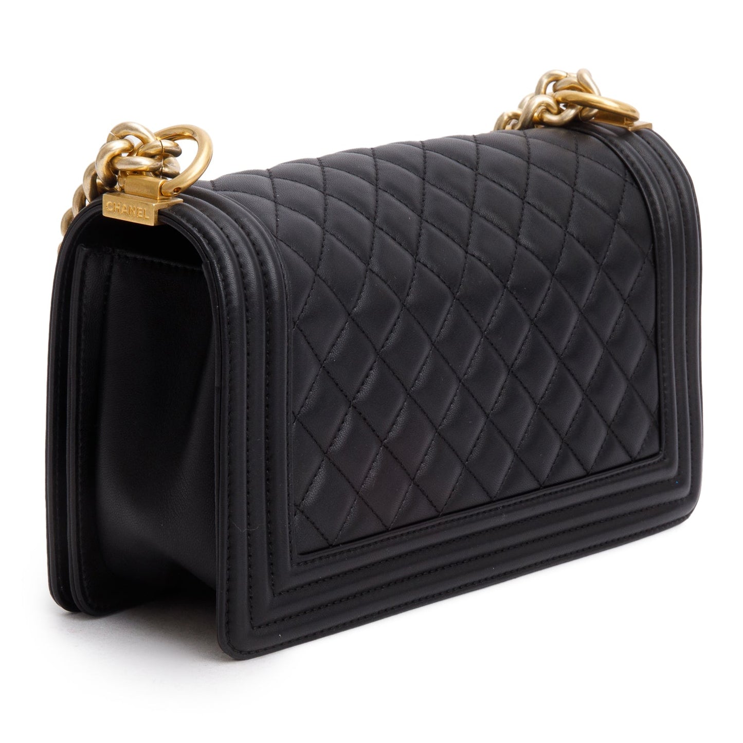 Chanel Black Lambskin Quilted Medium Boy Flap