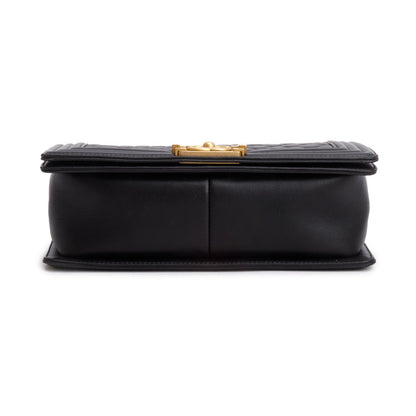 Chanel Black Lambskin Quilted Medium Boy Flap