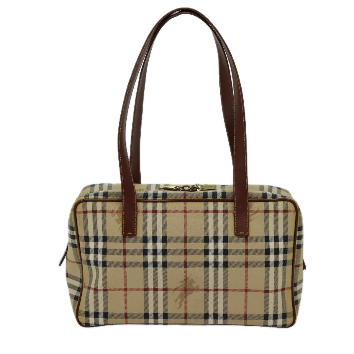 Luxury Burberry Nova Check Shoulder Bag PVC Leather Beige Auth 70347
