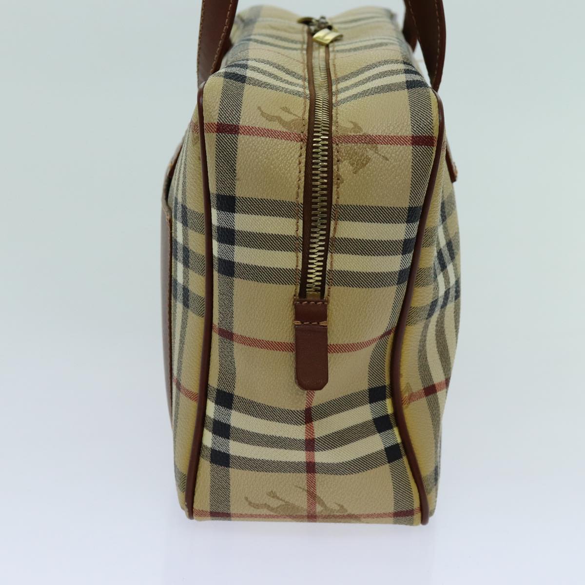 Luxury Burberry Nova Check Shoulder Bag PVC Leather Beige Auth 70347