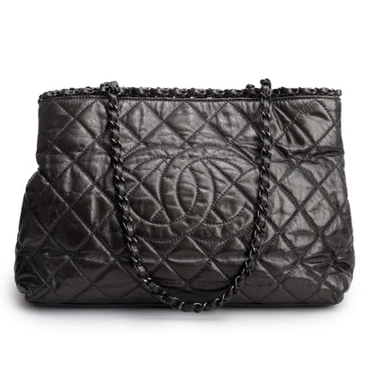 Chanel Metallic Grey Aged Calfskin Quilted Small Chain Tote