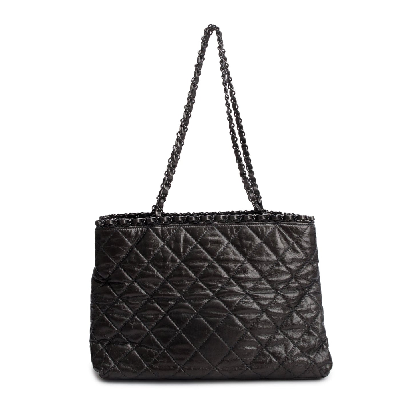 Chanel Metallic Grey Aged Calfskin Quilted Small Chain Tote