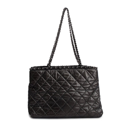 Chanel Metallic Grey Aged Calfskin Quilted Small Chain Tote