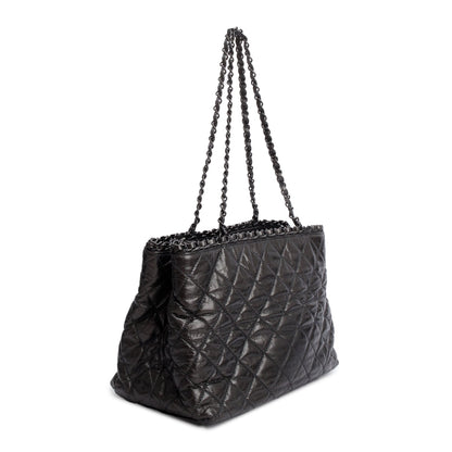 Chanel Metallic Grey Aged Calfskin Quilted Small Chain Tote