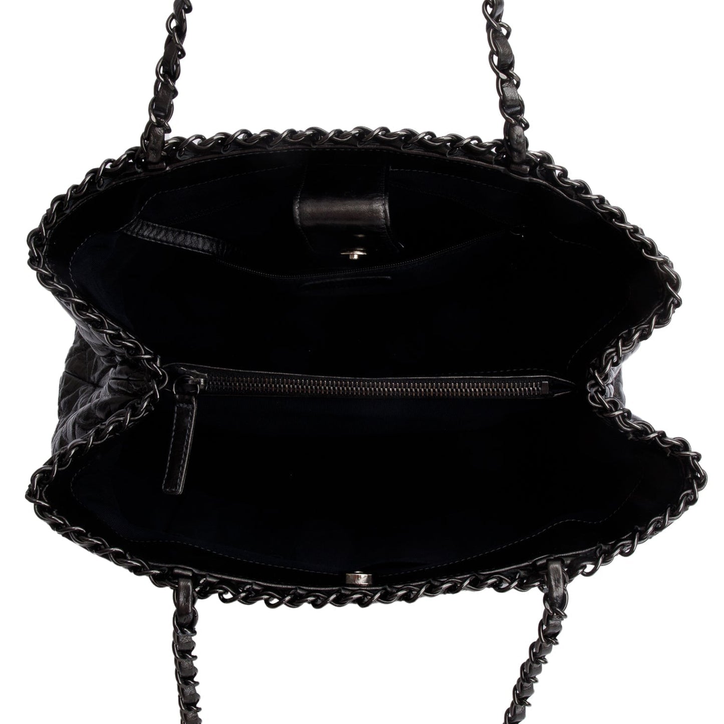 Chanel Metallic Grey Aged Calfskin Quilted Small Chain Tote