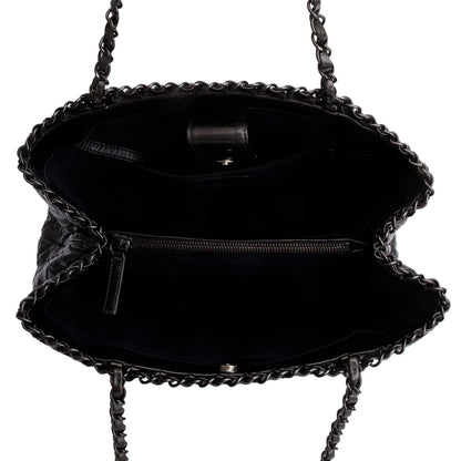 Chanel Metallic Grey Aged Calfskin Quilted Small Chain Tote
