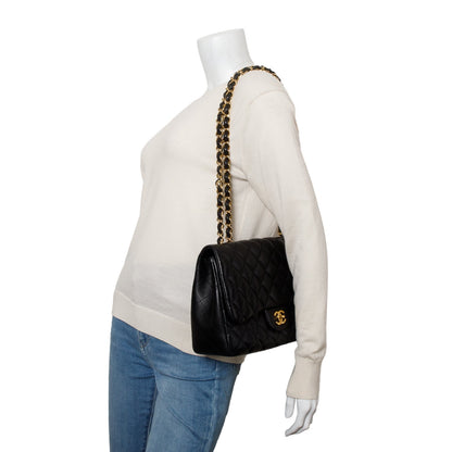 Chanel Black Lambskin Quilted Classic Jumbo Single Flap