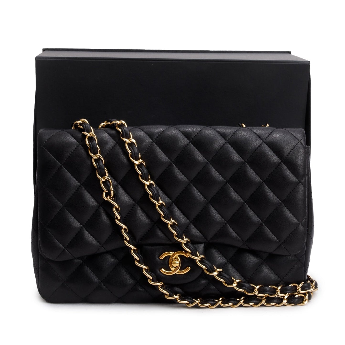 Chanel Black Lambskin Quilted Classic Jumbo Single Flap