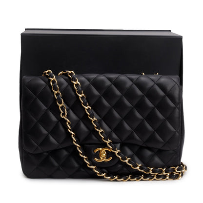 Chanel Black Lambskin Quilted Classic Jumbo Single Flap