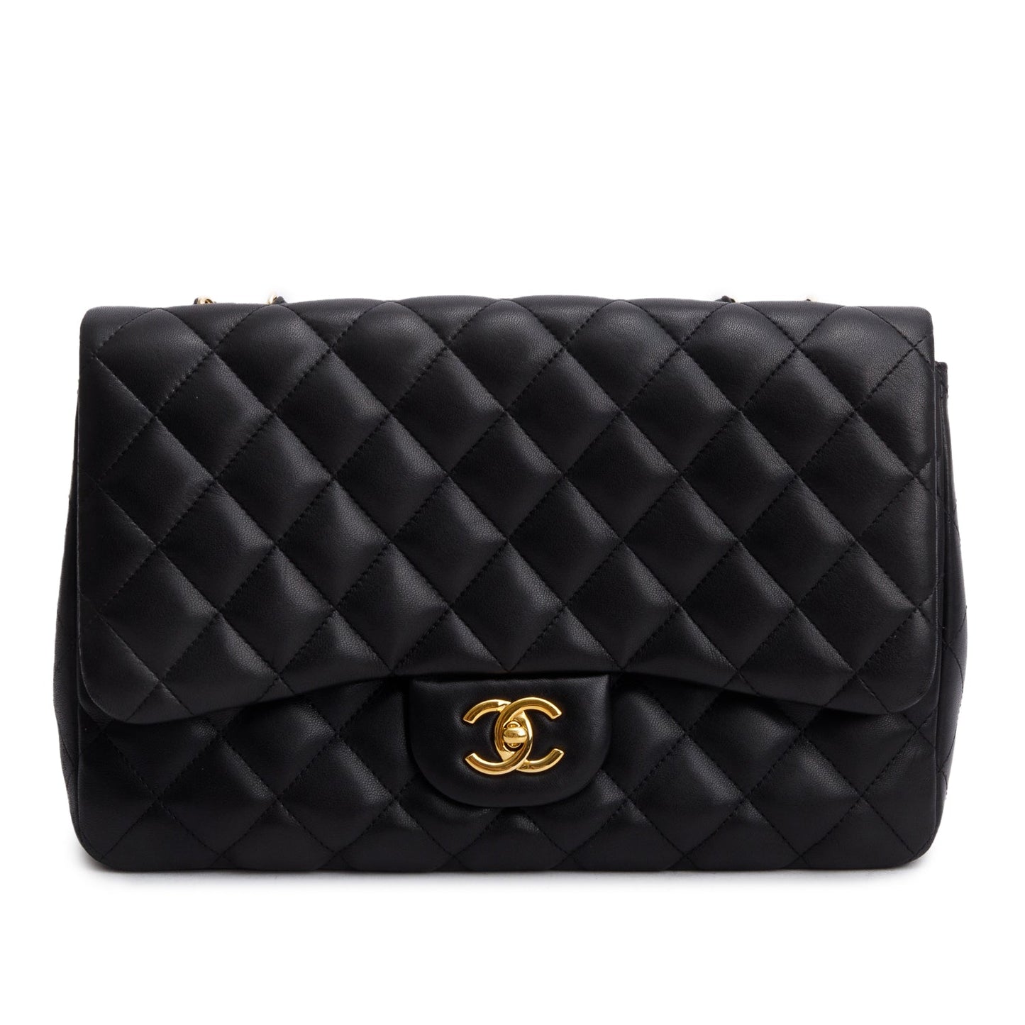 Chanel Black Lambskin Quilted Classic Jumbo Single Flap