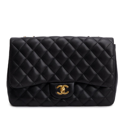 Chanel Black Lambskin Quilted Classic Jumbo Single Flap