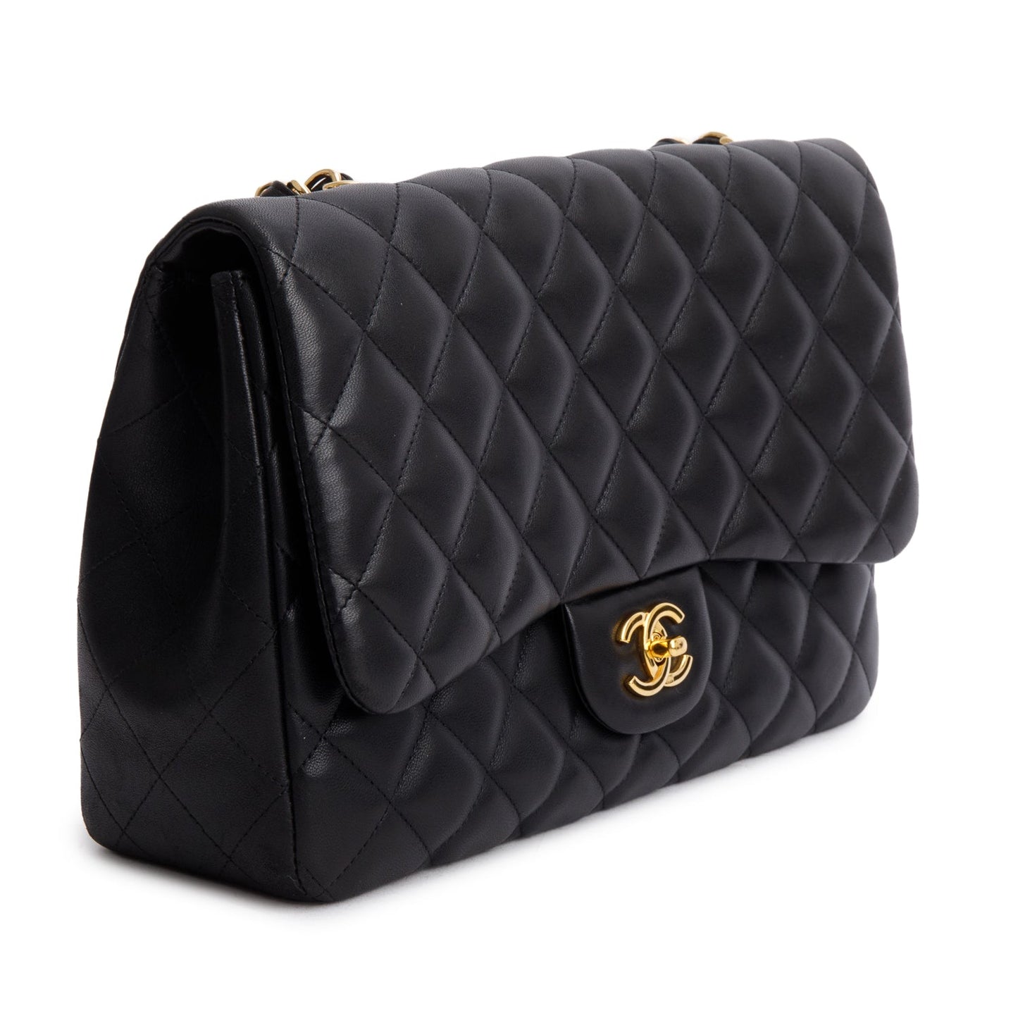 Chanel Black Lambskin Quilted Classic Jumbo Single Flap