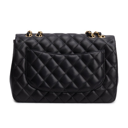 Chanel Black Lambskin Quilted Classic Jumbo Single Flap