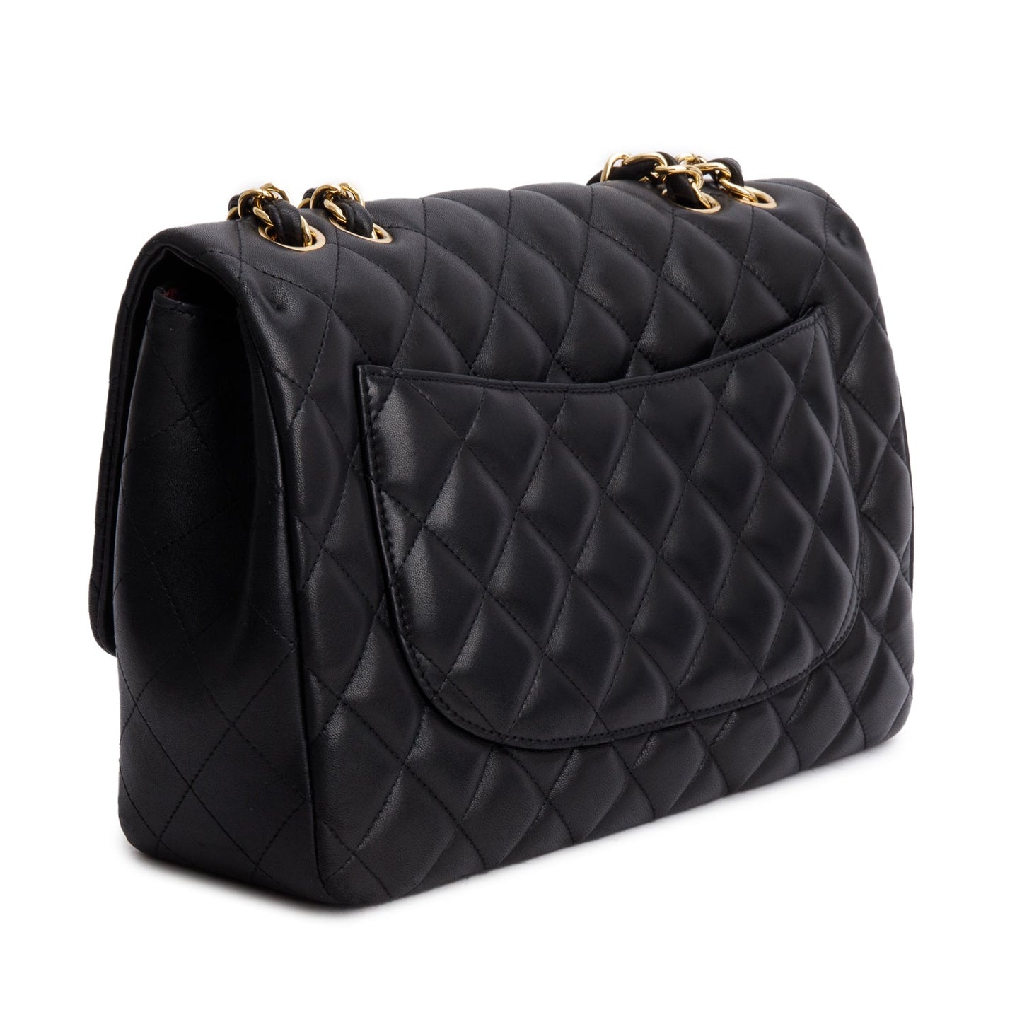 Chanel Black Lambskin Quilted Classic Jumbo Single Flap