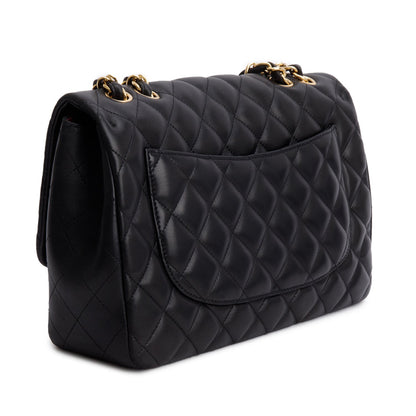 Chanel Black Lambskin Quilted Classic Jumbo Single Flap