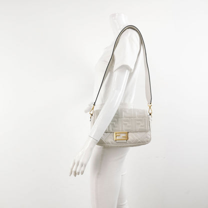 Fendi Baguette White Lambskin Leather Crossbody Bag Medium