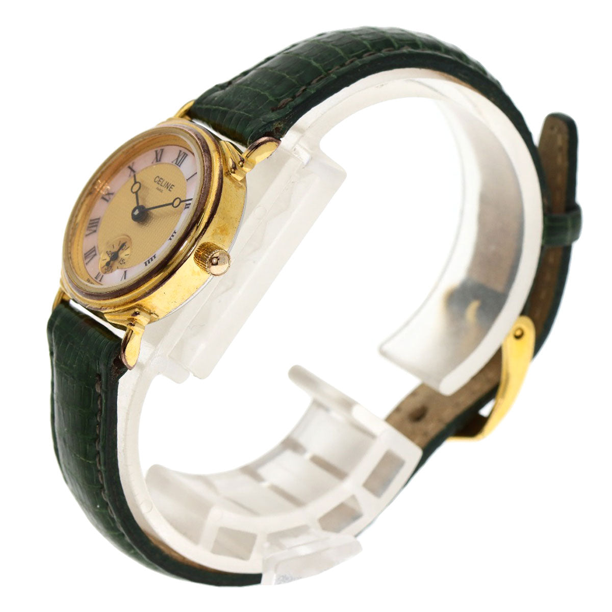 CELINE Watches Quartz Gold Plated, Leather gold Small seconds Shell x Gold dial Women