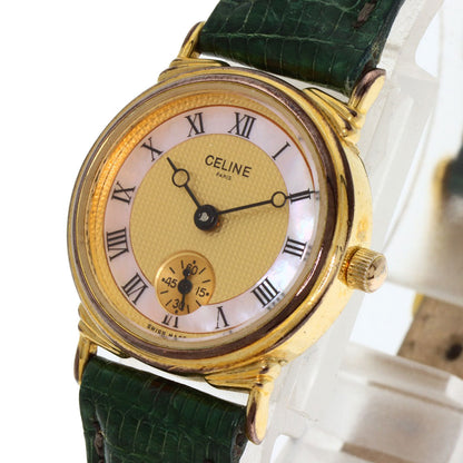 CELINE Watches Quartz Gold Plated, Leather gold Small seconds Shell x Gold dial Women